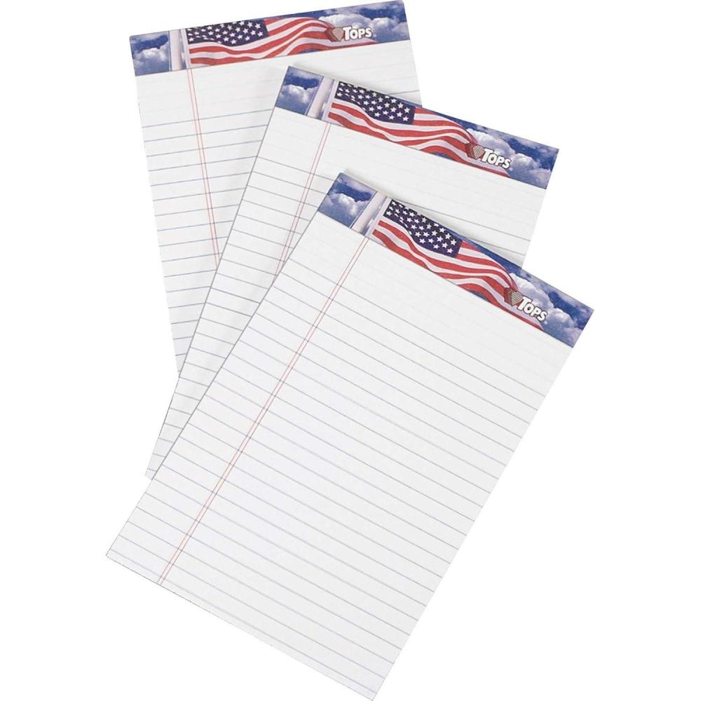 image:imageTOPS American Pride Writing Tablet 5 x 8 Inches Perforated White Narrow Rule 50 Sheets per Pad 3 Pads per Pack 75103
