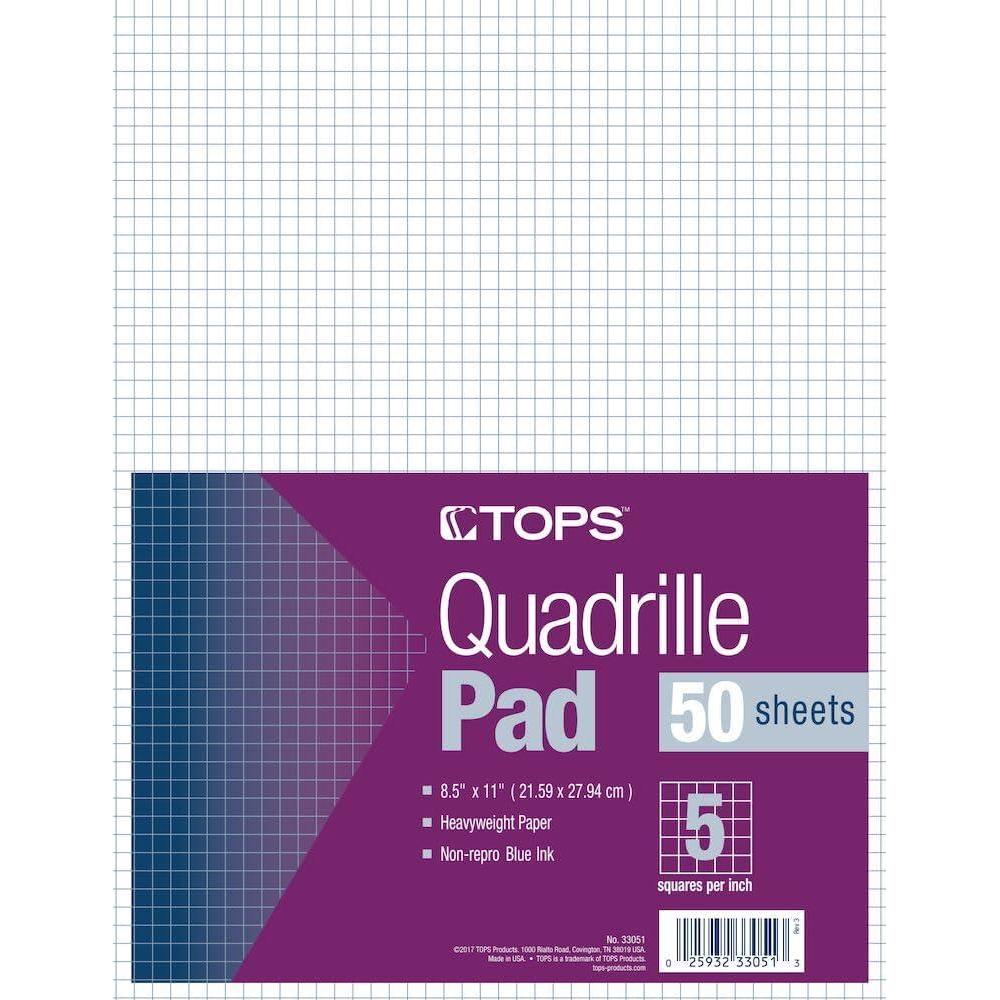 image:imageTOPS Quadrille Pad GumTop 812 x 11 Inches Quad Rule White Paper 50 Sheets per Pad 33051
