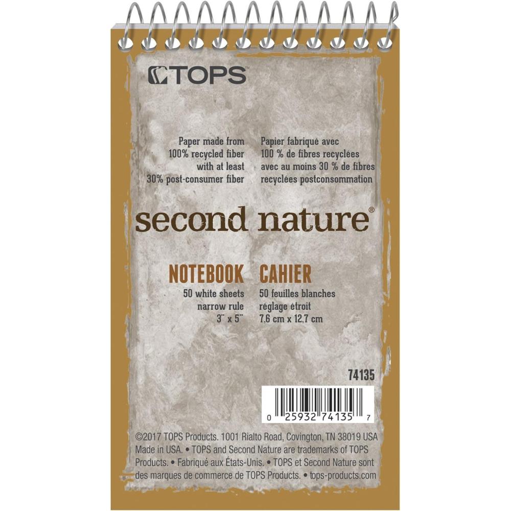 image:imageTOPS Second Nature Notebook 3 x 5 Inch Narrow Ruled Recycled 50 Sheets Assorted 74135