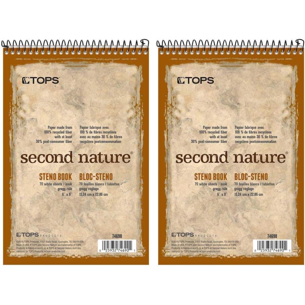 image:imageTOPS Second Nature Spiral Steno Books Recycled 6 x 9 Inches Gregg Rule Tan Cover 70 Sheets Per Book 746901 Count Pack of 2