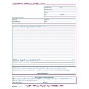 Adams Additional Work Authorization Forms, 8.5 x 11.44 Inch, 3-Part, Carbonless, 50-Pack, White, Canary and Pink (NC3824)