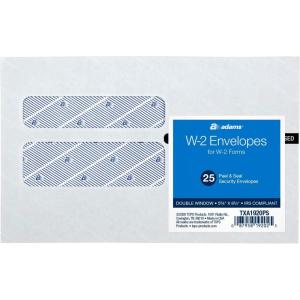 Adams W2 Envelopes, for Standard IRS W2 Forms, Self Seal Double Window Security Envelopes, 5-5/8″ x 8-3/4″, 25 per Pack (TXA1920PS), White