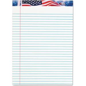 TOPS American Pride 100% Recycled Writing Tablet, 8-1/2 x 11-3/4 Inches, Perforated, White, Legal/Wide Rule, 50 Sheets per Pad, 12 Pads per Pack (75140)