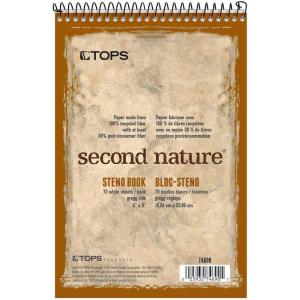 TOPS Second Nature Spiral Steno Books, Recycled, 6 x 9 Inches, Gregg Rule, Tan Cover, 70 Sheets Per Book (74690)(1 Count (Pack of 1))