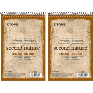 TOPS Second Nature Spiral Steno Books, Recycled, 6 x 9 Inches, Gregg Rule, Tan Cover, 70 Sheets Per Book (74690)(1 Count (Pack of 2))