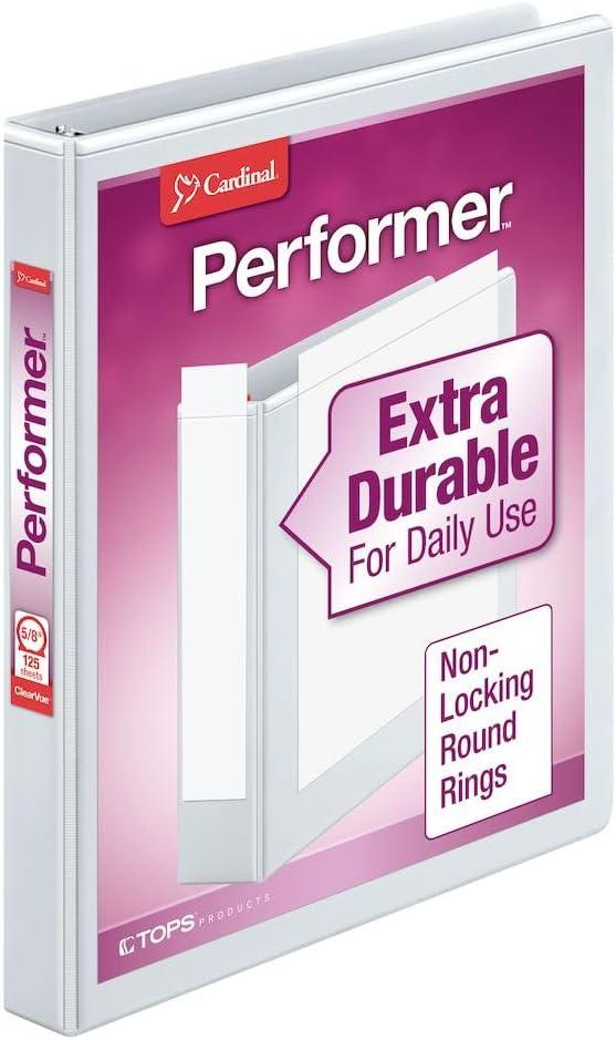 image:imageCardinal 3 Ring Binder Binders for School and Office Durable 3 Inch Performer ClearVue Binder Round Rings 625Sheet Capacity Customizable ClearVue Covers PVCFree Black 67525White