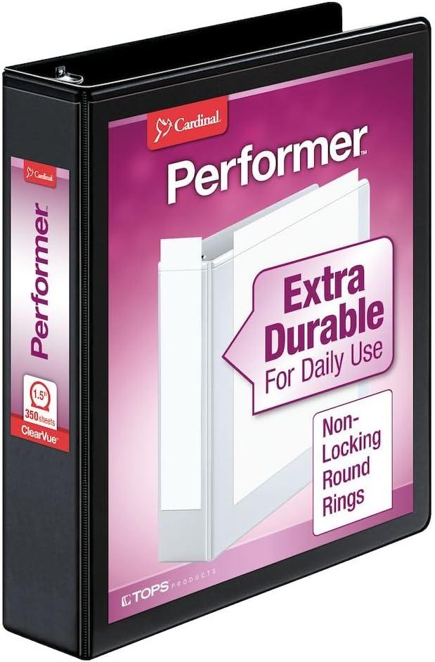 image:imageCardinal 3 Ring Binder Binders for School and Office Durable 3 Inch Performer ClearVue Binder Round Rings 625Sheet Capacity Customizable ClearVue Covers PVCFree Black 67525Black