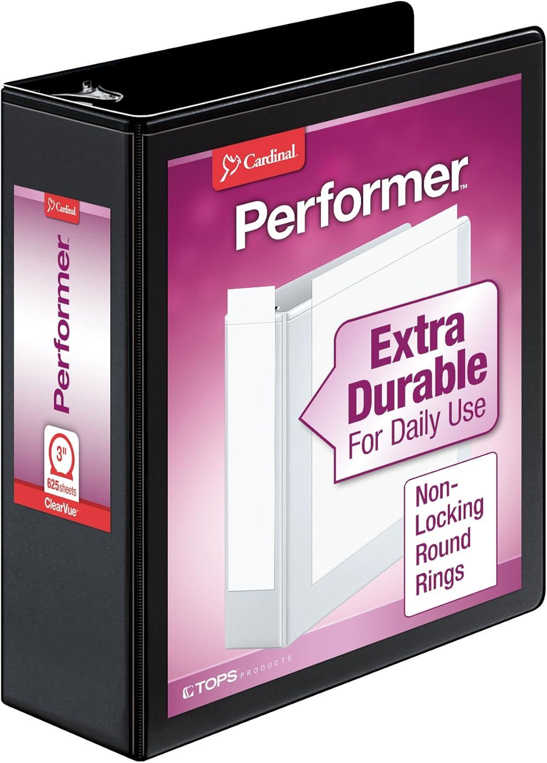 image:imageCardinal 3 Ring Binder Binders for School and Office Durable 3 Inch Performer ClearVue Binder Round Rings 625Sheet Capacity Customizable ClearVue Covers PVCFree Black 67525Black