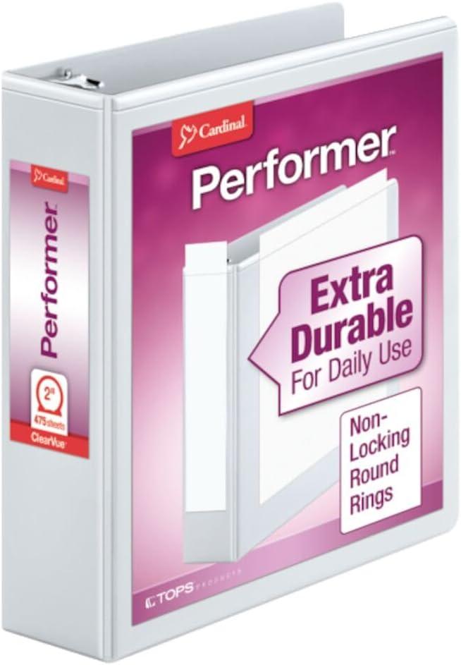 image:imageCardinal 3 Ring Binder Binders for School and Office Durable 3 Inch Performer ClearVue Binder Round Rings 625Sheet Capacity Customizable ClearVue Covers PVCFree Black 67525White