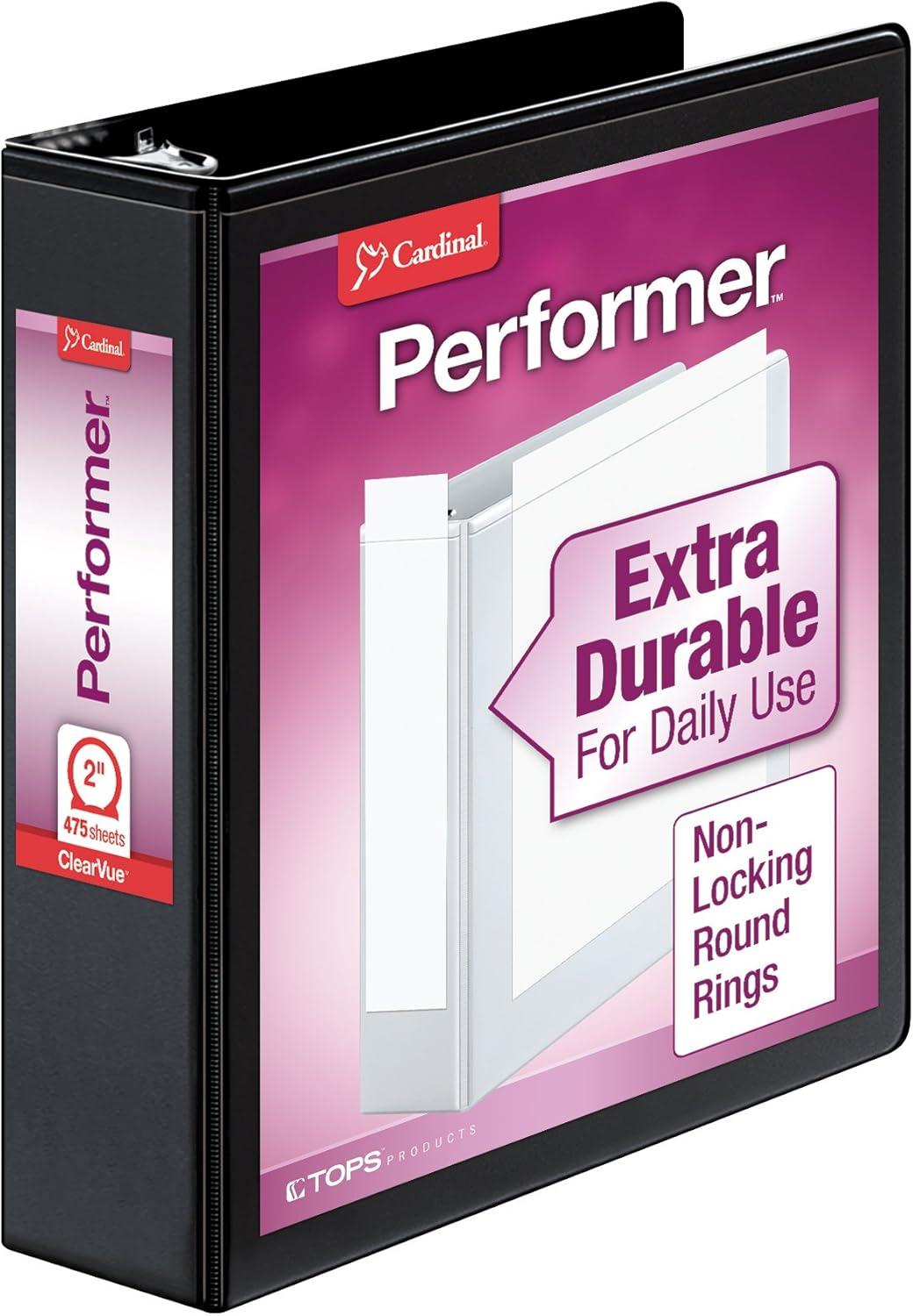 image:imageCardinal 3 Ring Binder Binders for School and Office Durable 3 Inch Performer ClearVue Binder Round Rings 625Sheet Capacity Customizable ClearVue Covers PVCFree Black 67525Black