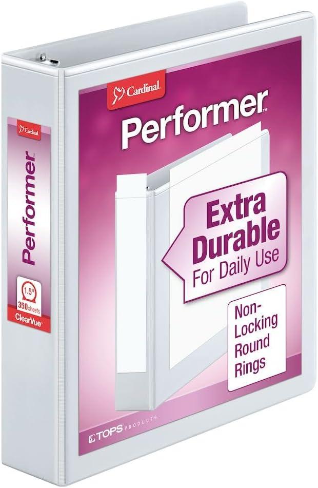image:imageCardinal 3 Ring Binder Binders for School and Office Durable 3 Inch Performer ClearVue Binder Round Rings 625Sheet Capacity Customizable ClearVue Covers PVCFree Black 67525White