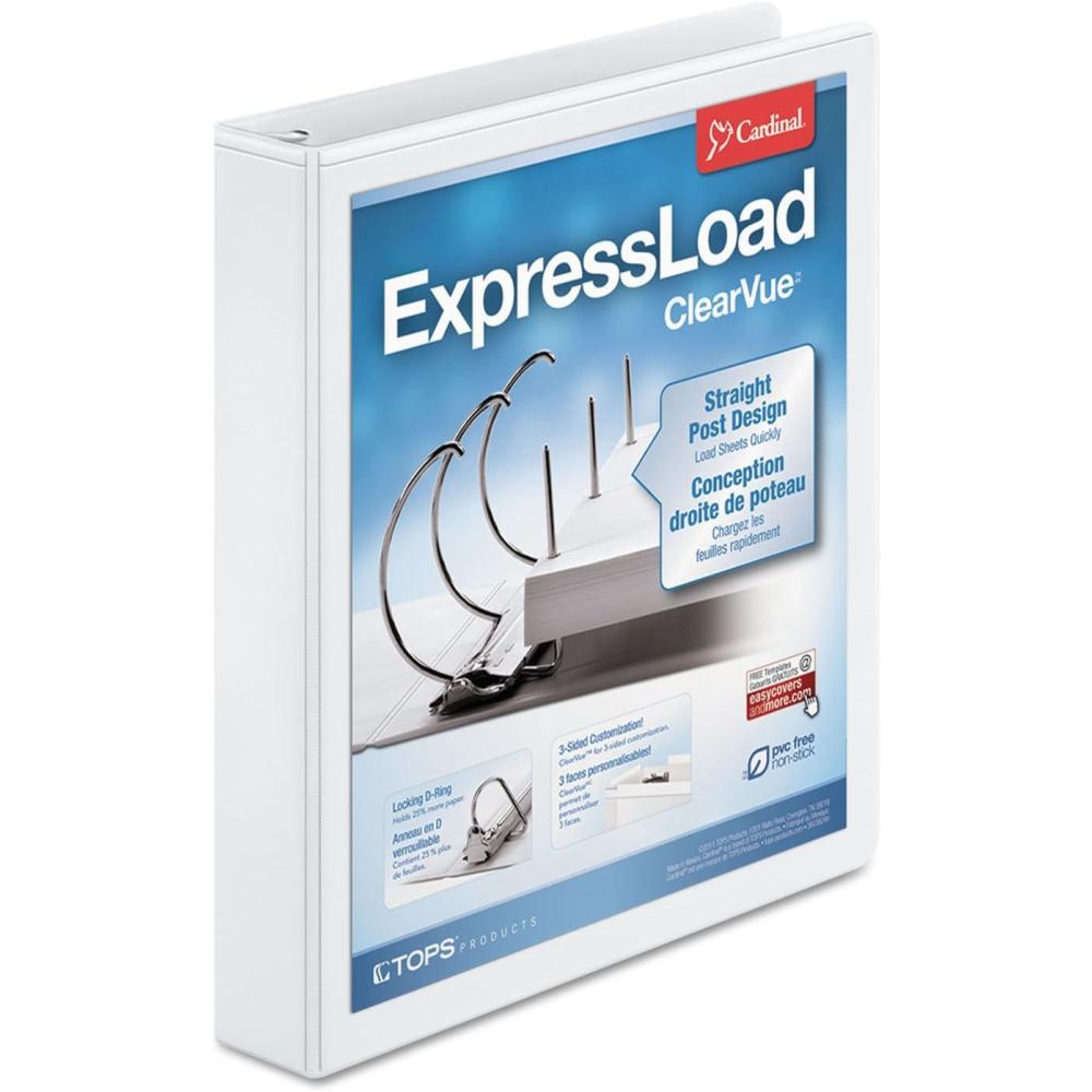 image:imageCardinal ExpressLoad 4 Inch DRing Binder 750 Sheet Capacity ClearVue Cover Locking DRings White Binder 4914015 Inch