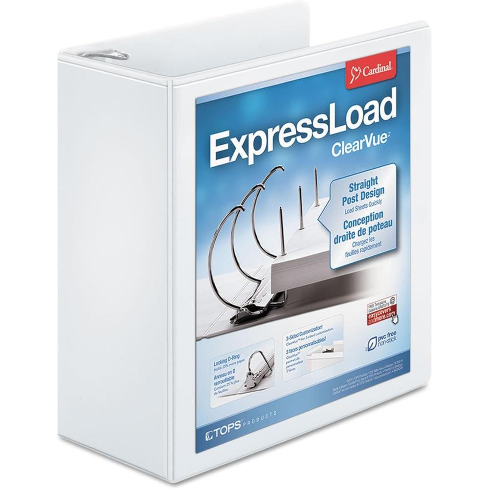 image:imageCardinal ExpressLoad 4 Inch DRing Binder 750 Sheet Capacity ClearVue Cover Locking DRings White Binder 491404 Inch