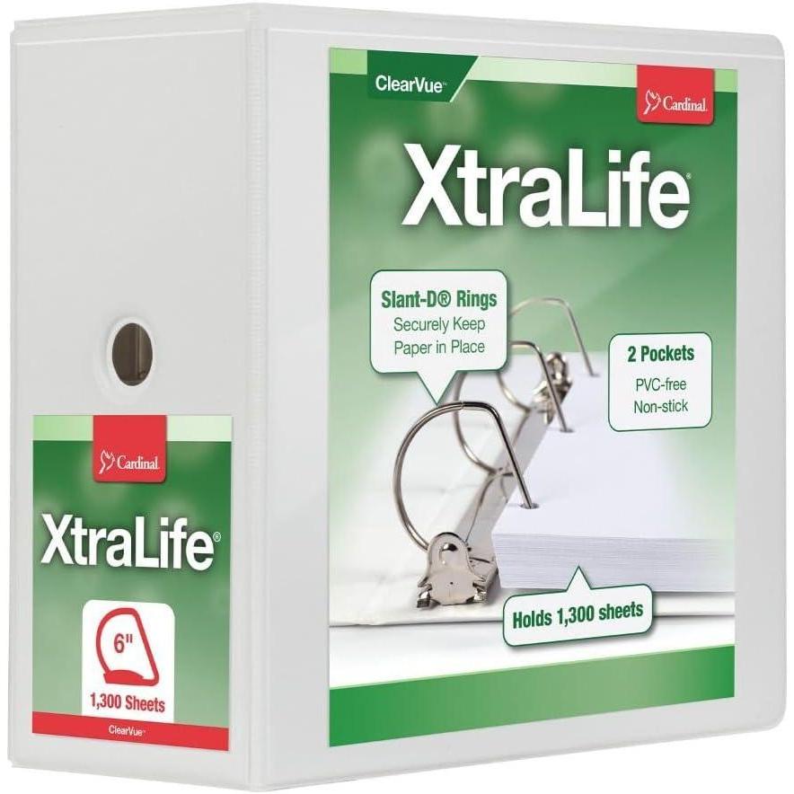 image:imageCardinal XtraLife ClearVue Nonstick Locking Slant DRing Binder 6 Rings 55 Recycled White6Inch
