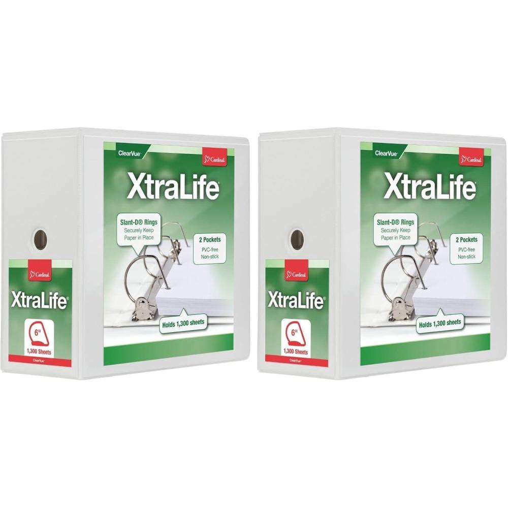 image:imageCardinal XtraLife ClearVue Nonstick Locking Slant DRing Binder 6 Rings 55 Recycled White6Inch Pack of 2