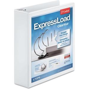 Cardinal ExpressLoad 4 Inch D-Ring Binder, 750 Sheet Capacity, ClearVue Cover, Locking D-Rings, White Binder (49140)(2 Inch)