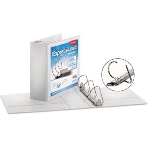 Cardinal ExpressLoad 4 Inch D-Ring Binder, 750 Sheet Capacity, ClearVue Cover, Locking D-Rings, White Binder (49140)(3 Inch)