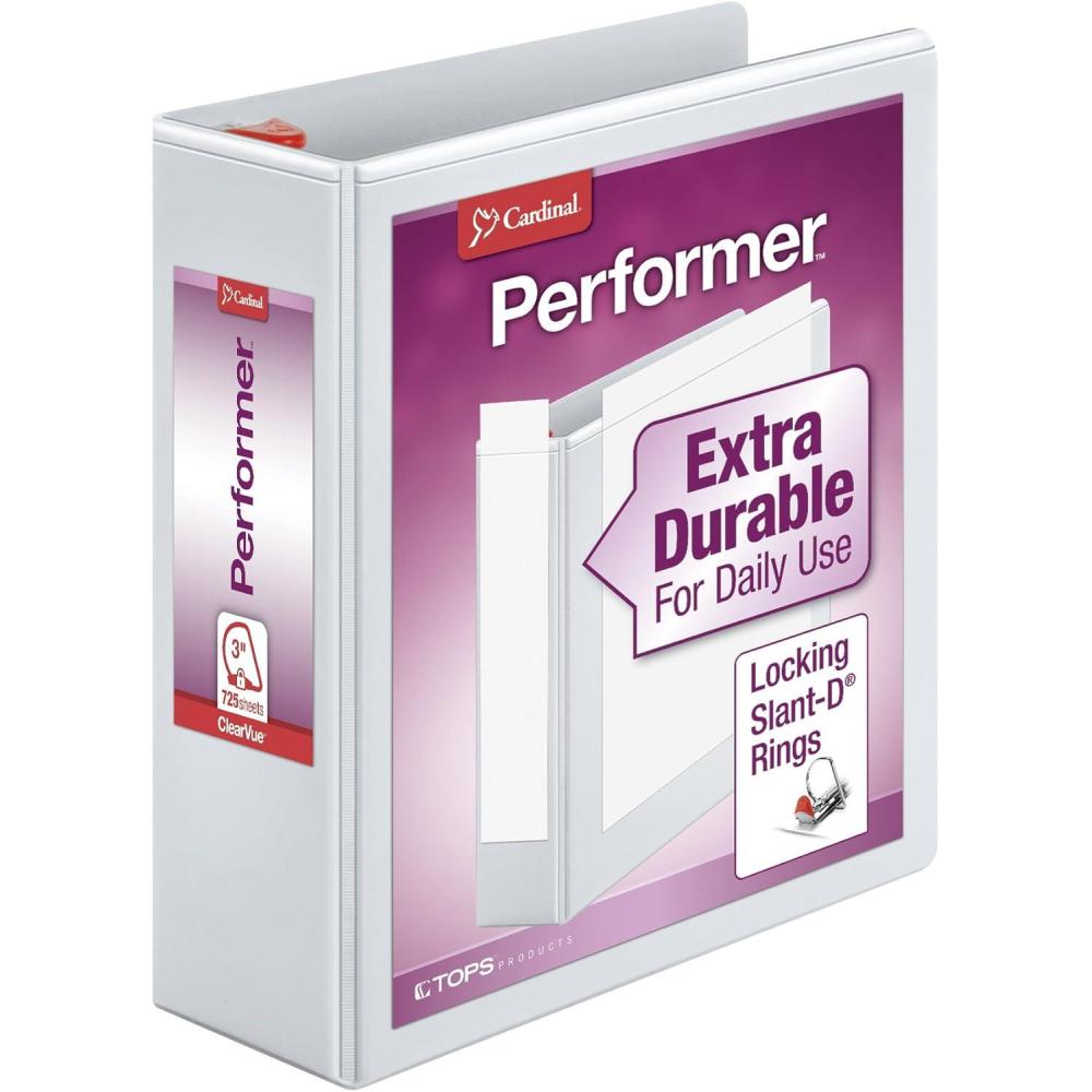image:imageCardinal Performer 3Ring Binder 4 Locking SlantD Rings 890Sheet Capacity ClearVue Presentation Binder Nonstick PVCFree White 190503Inch