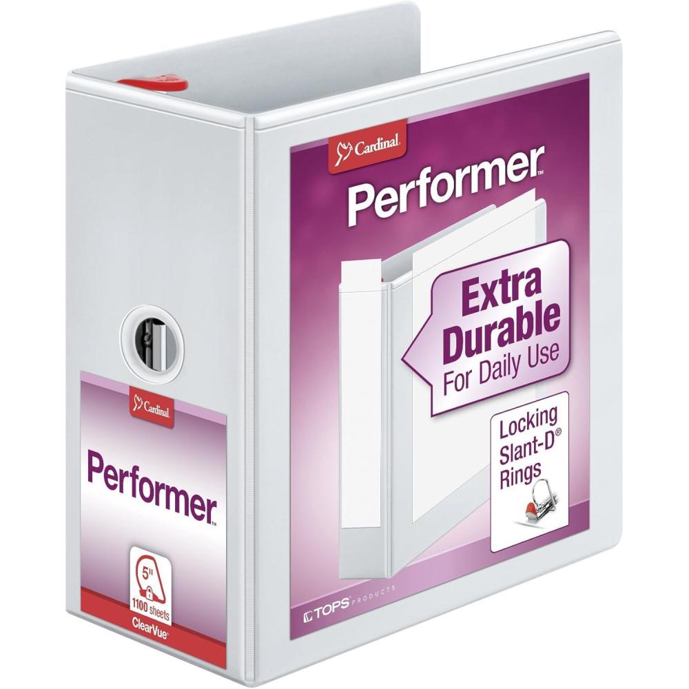 image:imageCardinal Performer 3Ring Binder 4 Locking SlantD Rings 890Sheet Capacity ClearVue Presentation Binder Nonstick PVCFree White 190505Inch
