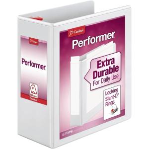 Cardinal Performer 3-Ring Binder, 4″, Locking Slant-D Rings, 890-Sheet Capacity, ClearVue Presentation Binder, Nonstick, PVC-Free, White (19050)(4-Inch)