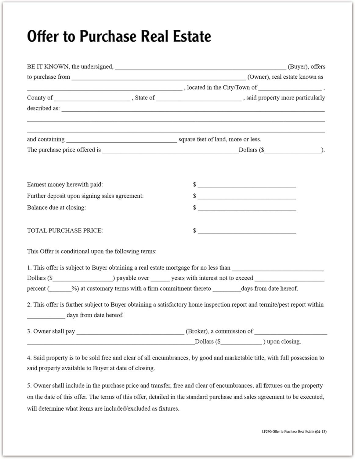 image:imageAdams Offer To Purchase Real Estate Forms and Instructions LF290