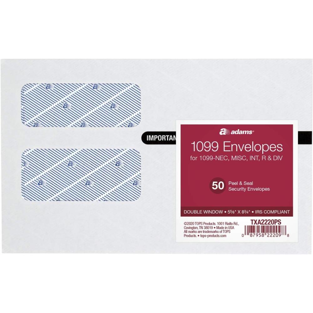 image:imageAdams 1099 Envelopes for 1099 NEC 1099 MISC 1099 R INT amp DIV Self Seal Double Window Security Envelopes 558 x 834 50 per Pack TXA2220PS