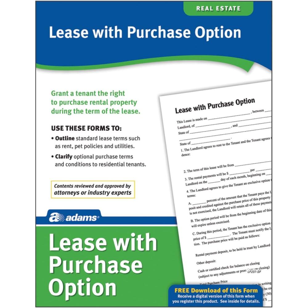 image:imageAdams Lease with Purchase Option Forms Includes Downloadable Fillable Digital Forms White LF237