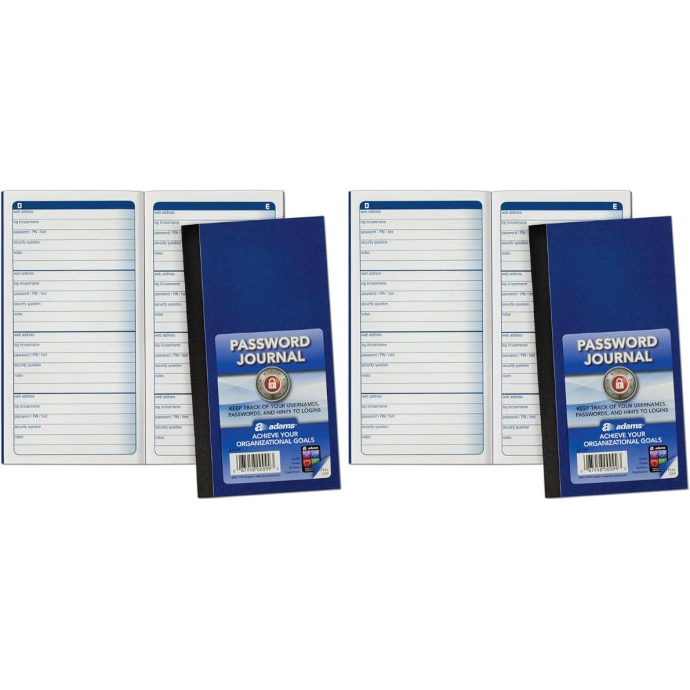 image:imageAdams Password Journal 1 Count 625 x 325 Inches Blue Alphabetically Organized with 4 Entries Per Page 48 Pages PocketSized Login Companion APJ991 Count Pack of 2
