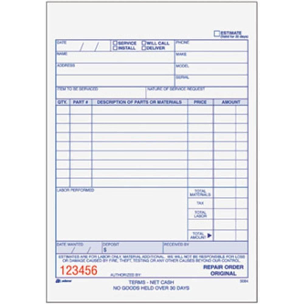 image:imageAdams Repair Order Book 3Part Carbonless WhiteWhiteWhite 5916 x 8716 Inches 50 Sets T508450 Count Pack of 10