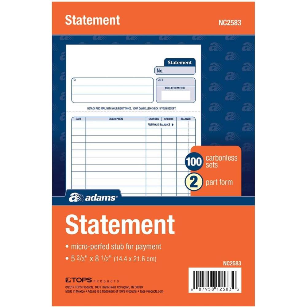 image:imageAdams Statement Forms 2Part Carbonless 100 Individual Unit Sets Per Pack NC2583