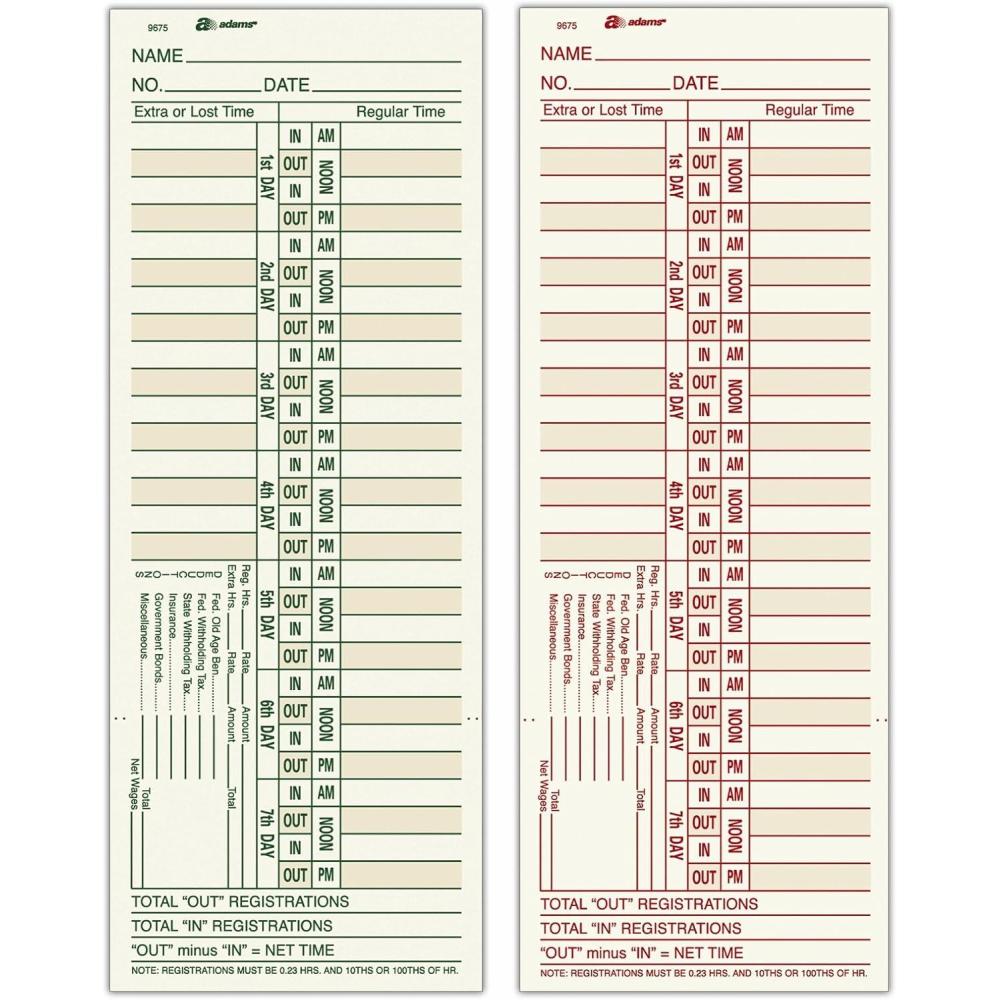image:imageAdams Time Cards BiWeekly 2Sided Overtime Format 338 x 9 Manila GreenRed Print 200Count 9675200338 x 9