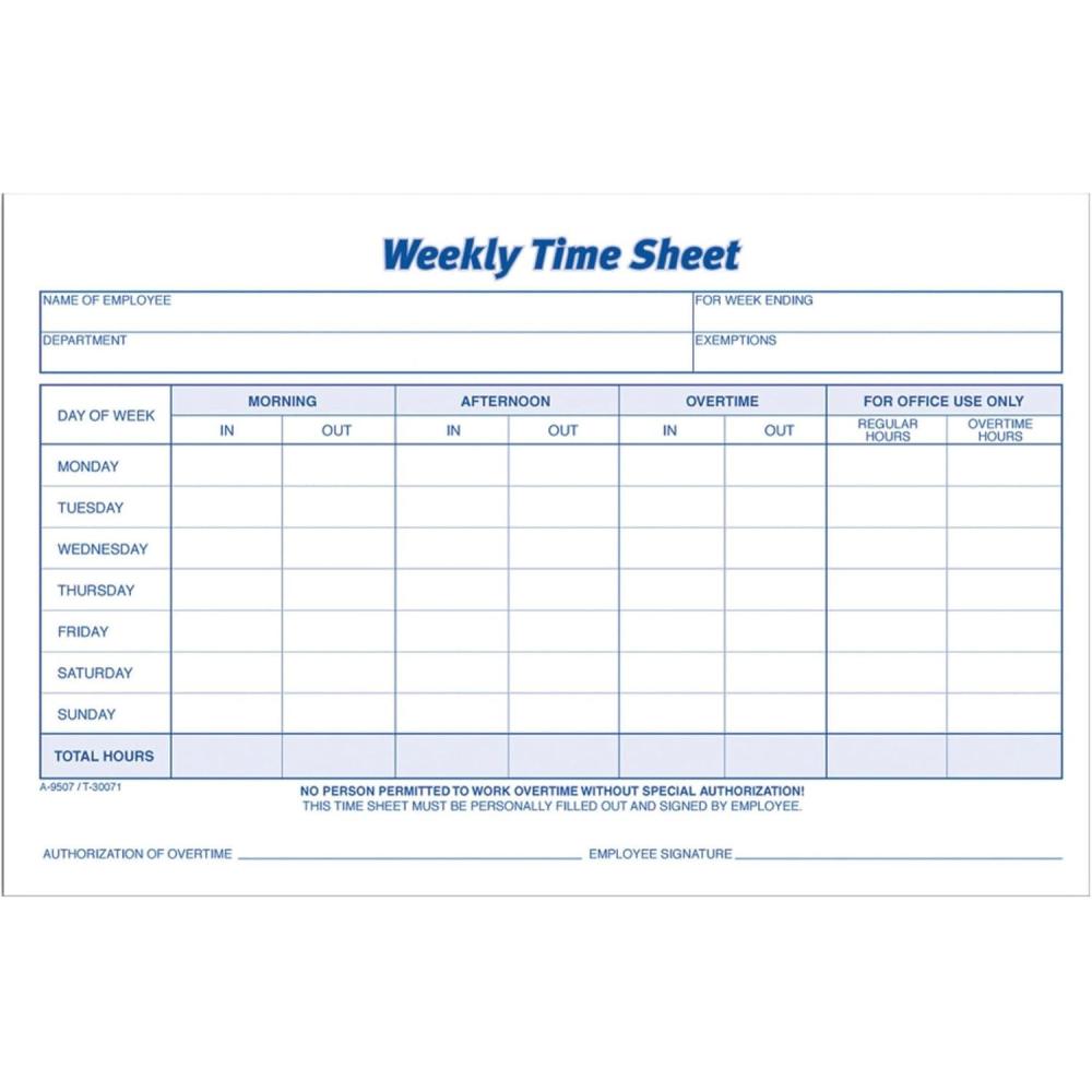 image:imageAdams Weekly Time Sheet 1Part 55 x 85 Inches BlueWhite 100 Sheets Per Pad 2 Pack 9507ABF2 Count Pack of 1
