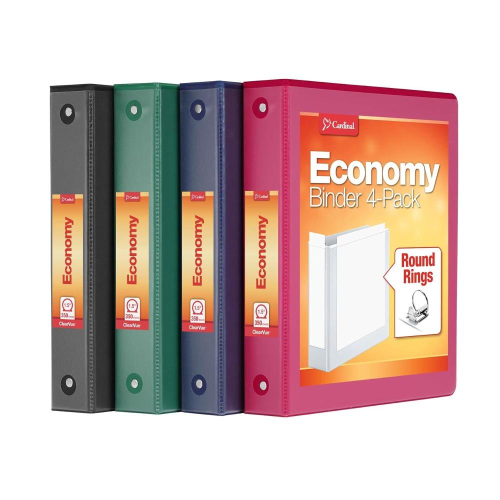 image:imageCardinal 3 Ring Binders Binders for School and Office Durable 15 Inch Round Rings Holds 350 Sheets ClearVue Presentation View NonStick Assorted Colors 4 Pack 101767315 Inch