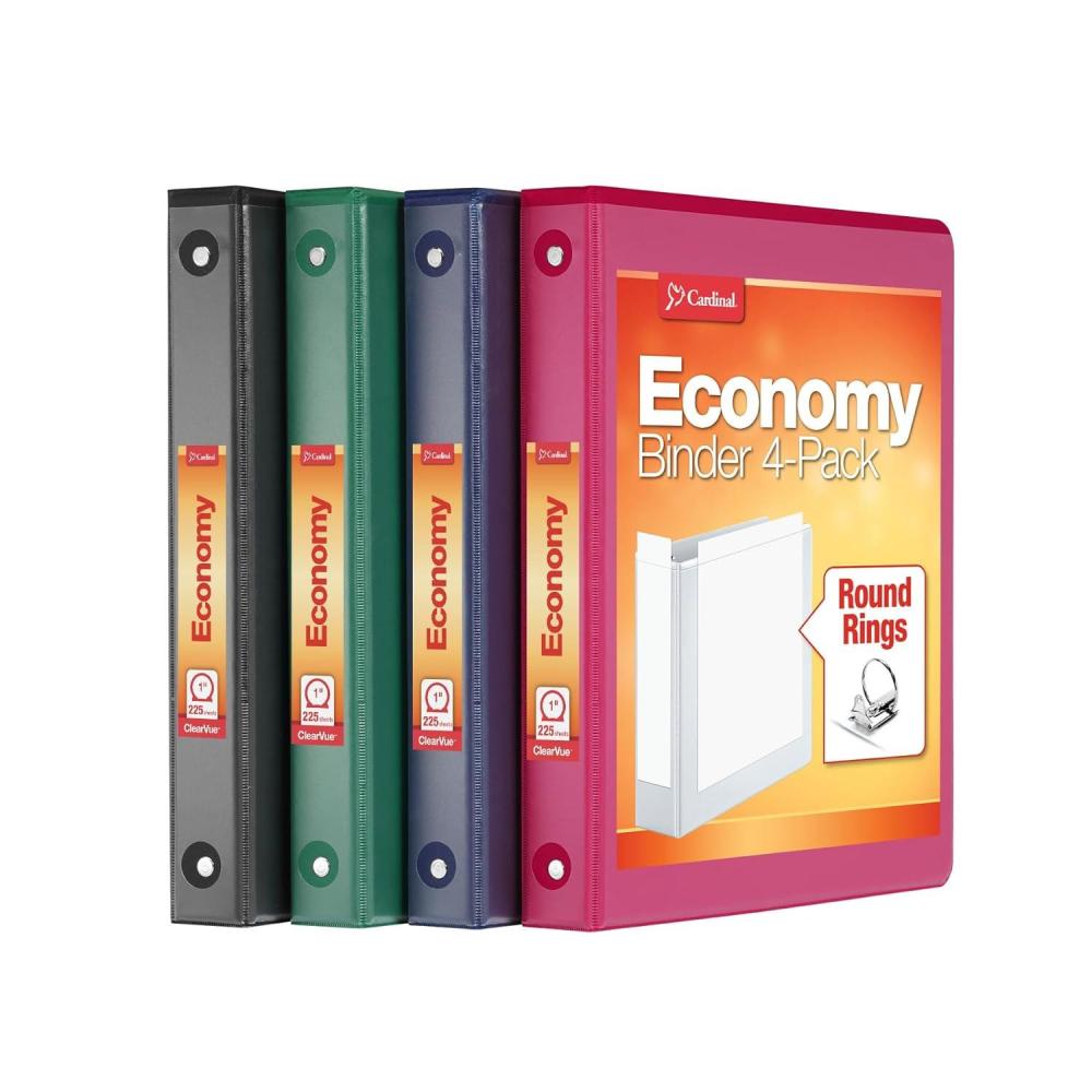 image:imageCardinal 3 Ring Binders Binders for School and Office Durable 15 Inch Round Rings Holds 350 Sheets ClearVue Presentation View NonStick Assorted Colors 4 Pack 10176731 Inch