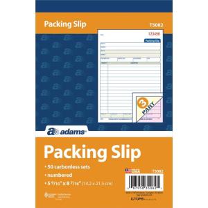 Adams Packing Slip Book, 3-Part, Carbonless, 5-9/16 x 7-5/16 Inches, 50 Sets per Pad, White/Canary/Pink (T5082)(50 Count (Pack of 10))