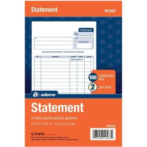 Adams Statement Forms, 2-Part Carbonless, 100 Individual Unit Sets Per Pack (NC2583)