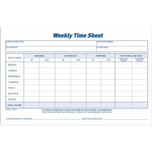 Adams Weekly Time Sheet, 1-Part, 5.5 x 8.5 Inches, Blue/White, 100 Sheets Per Pad, 2 Pack (9507ABF)(2 Count (Pack of 1))