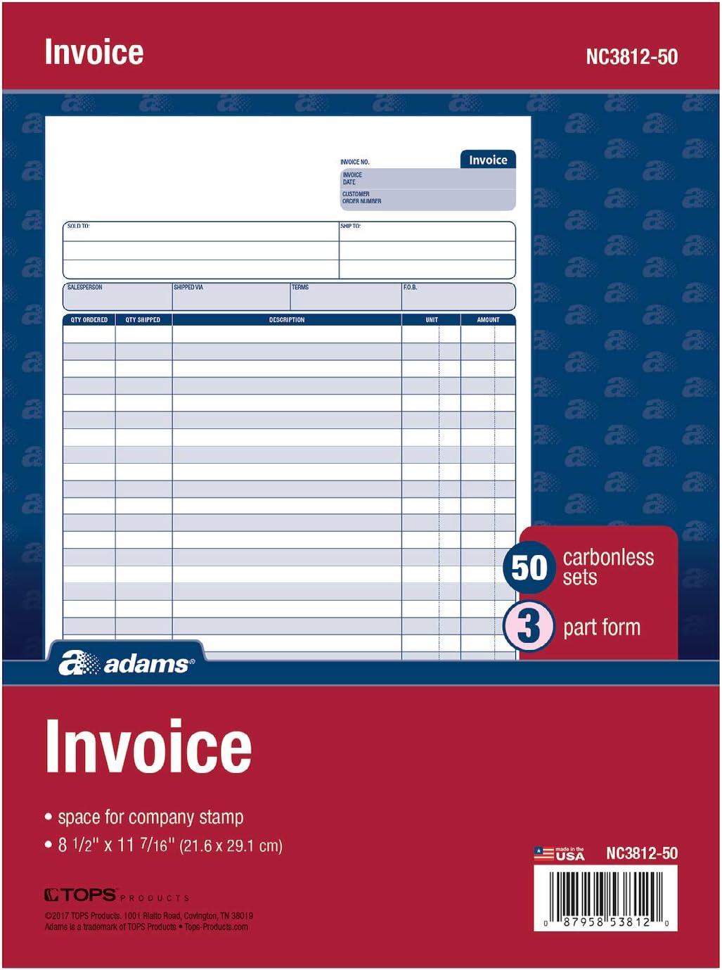 image:imageAdams Invoice Book 3Part Carbonless 812 x 11716 50 Sets per Book NC381250