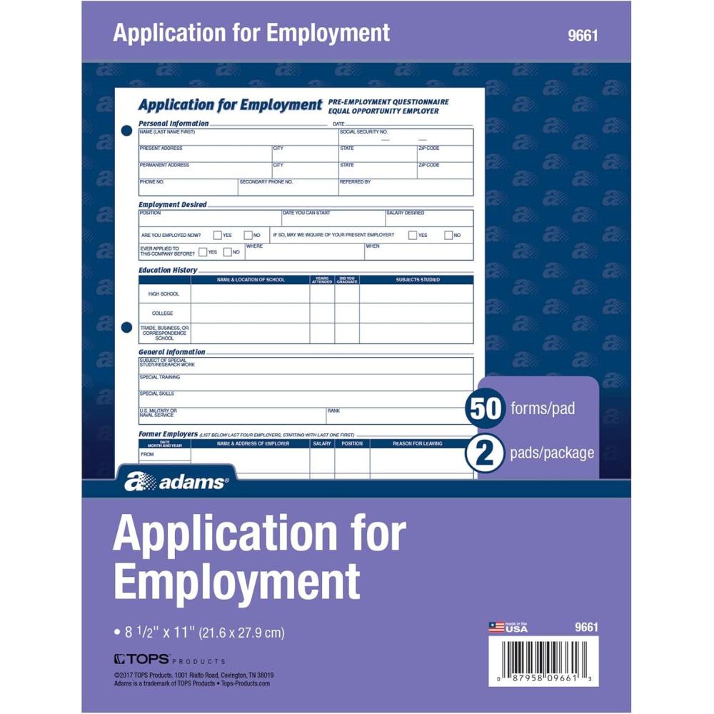 image:imageAdams Bilingual Employee Application 85 x 11 Inches White 2Pack 9661ES2 Count Pack of 1