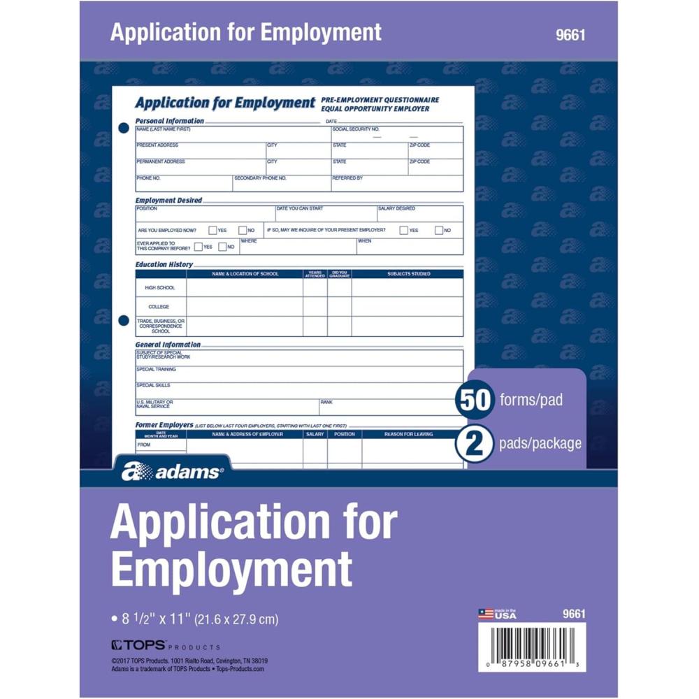 image:imageAdams Bilingual Employee Application 85 x 11 Inches White 2Pack 9661ES2 Count Pack of 6
