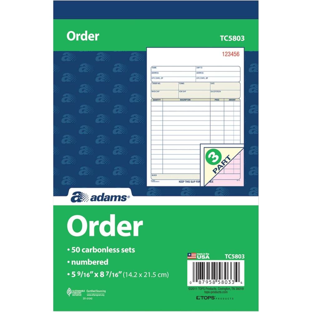 image:imageAdams Carbonless Order Book 556 x 844 Inch 3Part Carbonless 50 Sets White Canary Pink TC580350 Count Pack of 10