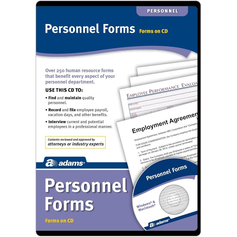 image:imageAdams Employee Personnel Forms CD Over 250 Human Resource Forms on CD HR453
