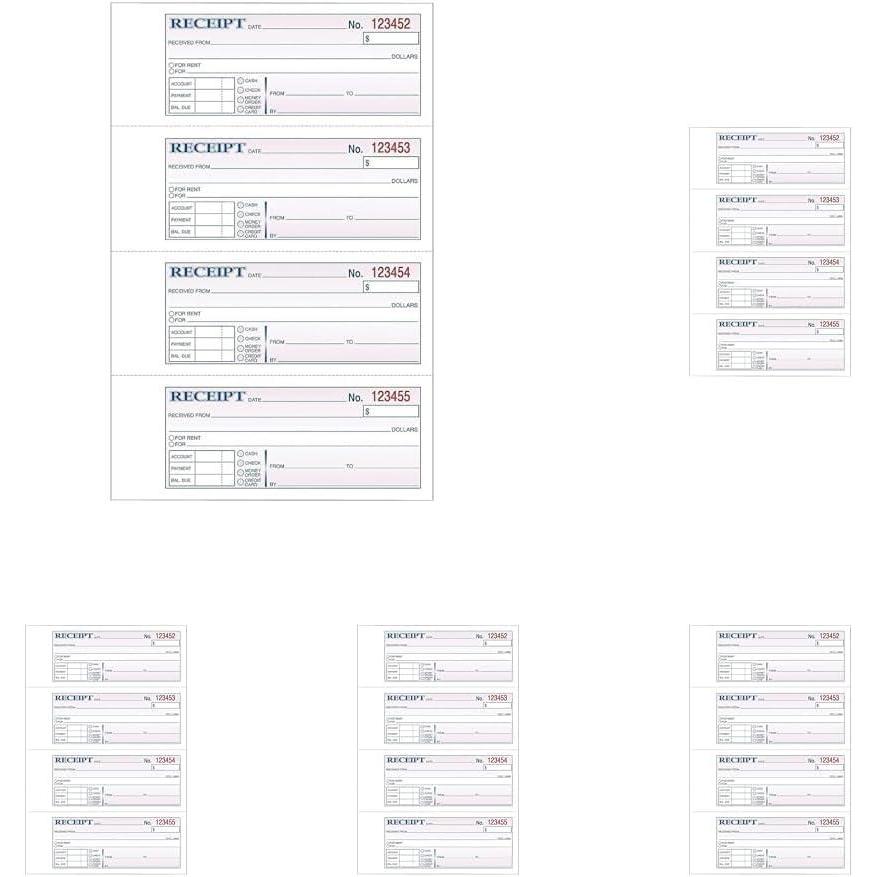 image:imageAdams HardBound Money Receipt Book 3Part Carbonless WhiteCanaryPink 11 x 758 Inches 33 Sets TCH118533 Count Pack of 5