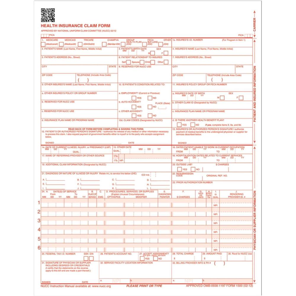 image:imageAdams Health Insurance Claim Forms for Laser Printer 85 x 11 Inches 250 per Pack CMS1500L2V White