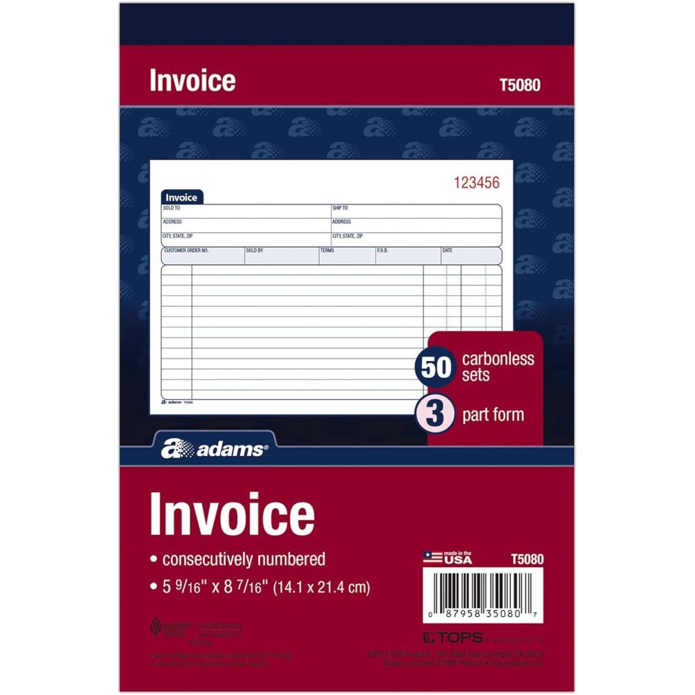 image:imageAdams Invoice Book 3Part Carbonless 5916 x 8716 Inches 50 Sets per Book T5080WhiteCanaryPink