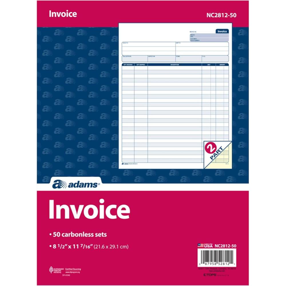 image:imageAdams Invoice Sets 2Part Carbonless 812 x 11716 50 Sets per Pack NC281250 WhiteCanaryLetter 812 x 11