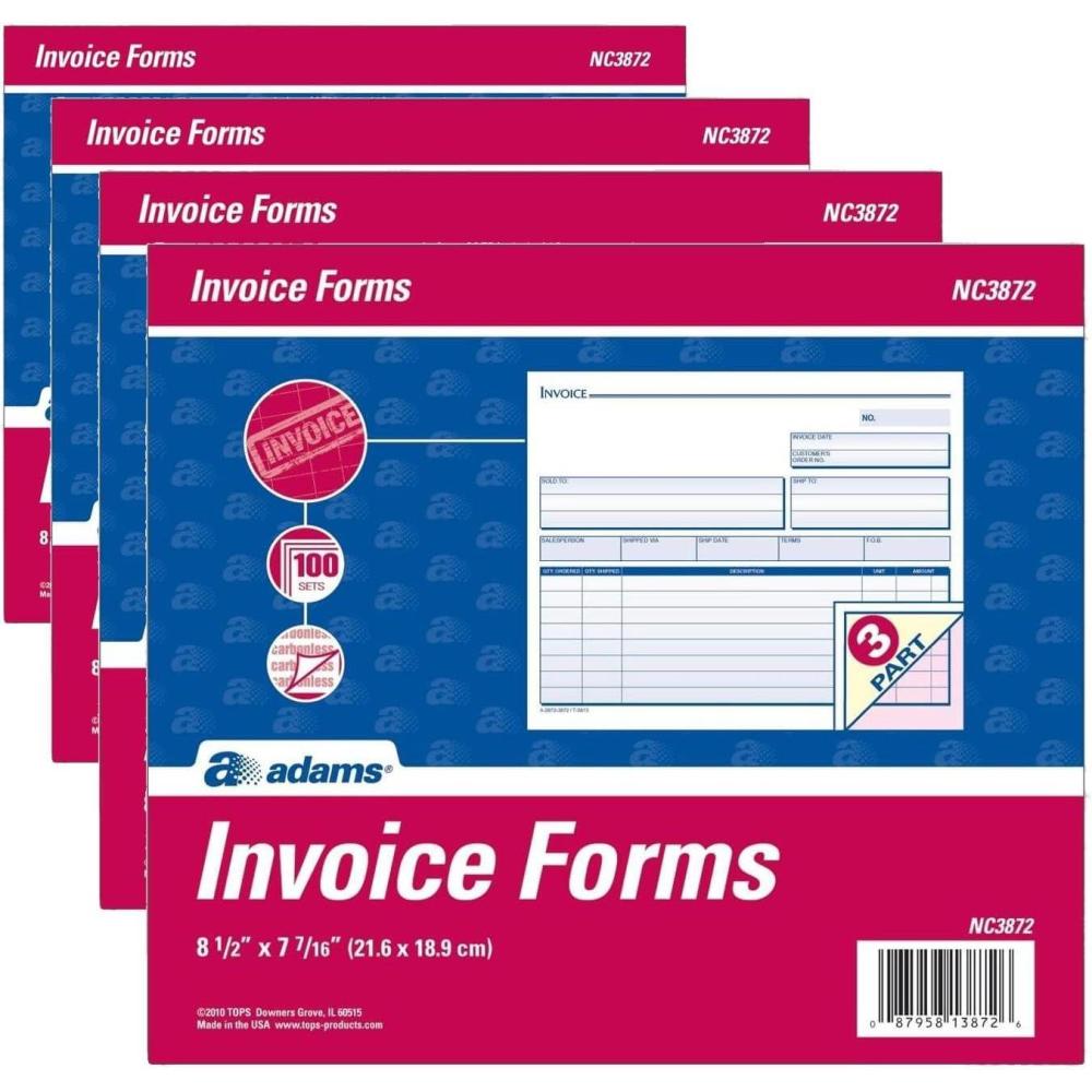 image:imageAdams Invoice Unit Sets 744 x 85 Inches 3Part Carbonless WhiteCanaryPink 100 Sets per Pack NC3872Pack of 4