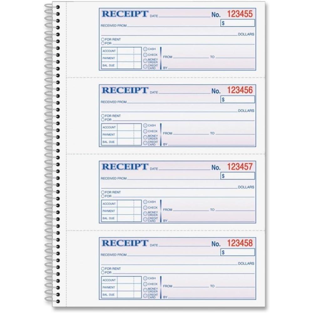 image:imageAdams Money and Rent Receipt Book 2Part Carbonless 758 x 11 Spiral Bound 200 Sets per Book 4 Receipts per Page SC1182