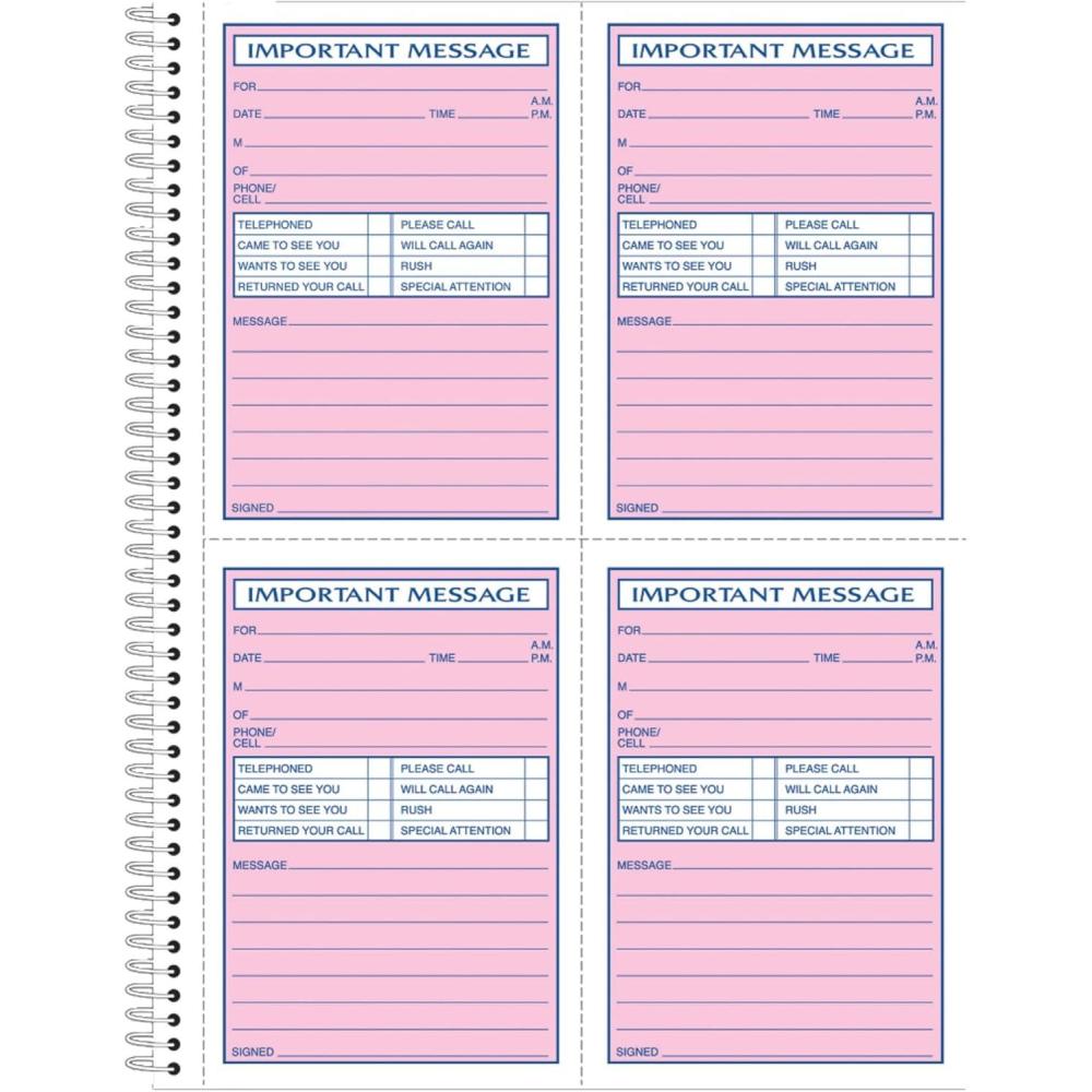 image:imageAdams Phone Message Book 806 x 11 Inch Spiral Bound 2Part Carbonless 4 Messages per Page 400 Sets White and Canary S1187D