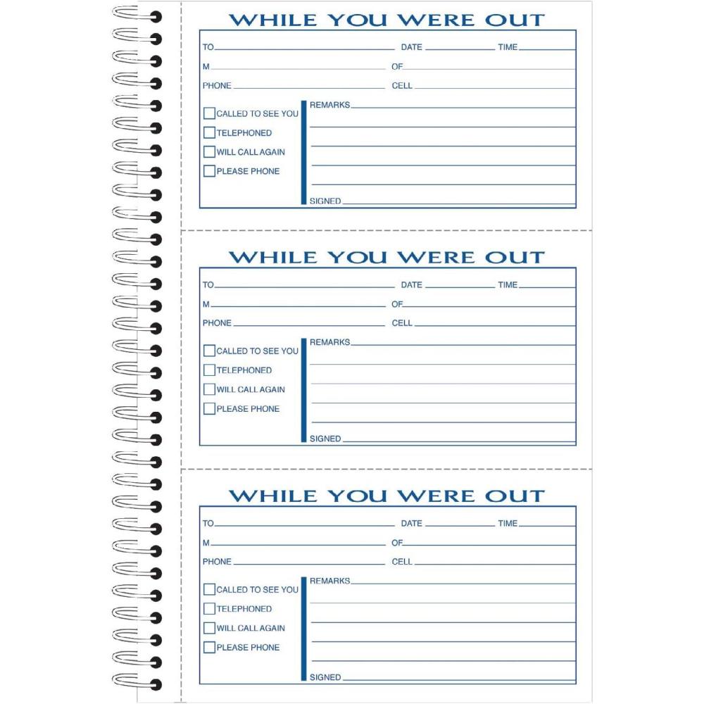 image:imageAdams Phone Message Book 85 x 525 Inch Spiral Bound 2Part Carbonless 3 Messages per Page 300 Sets White and Canary SC8603D